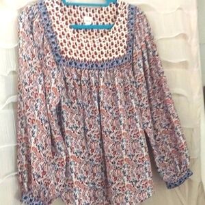 GAP Blue Orange Paisley Peasant flowy hippy Blouse  Swing Top tunic sz M